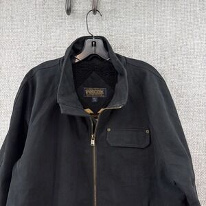 Pendleton Black Cotton Canvas Men's XL Jacket Multi Striped Fleece Lined Pockets